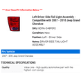 thumbnail image 2 of Left Driver Side Tail Light Assembly - Compatible with 2007 - 2010 Jeep Grand Cherokee 2008 2009, 2 of 2