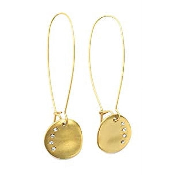 Elegant Gold Tone Chandelier Disk Drop Earrings with Crystal Accents Jewelry Gold Metal