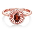 thumbnail image 2 of Gem Stone King 18K Rose Gold Plated Silver Red Garnet Ring for Women (1.05 Cttw, Oval 6X4MM, Gemstone January Birthstone, Size 8), 2 of 3
