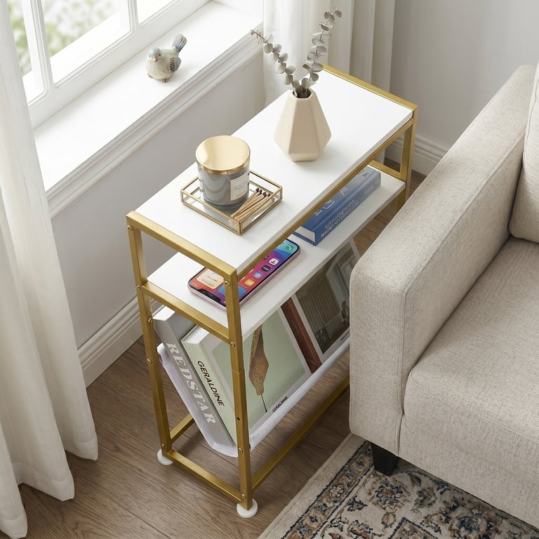ZEXVIDA Narrow End Table with Magazine Holder, Gold photo 6