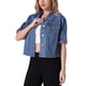 thumbnail image 4 of Chaqueta de mezclilla casual de mujer Inspire Chic con cuello de solapa, manga corta y botones, talla 2XL, azul oscuro, 4 of 6