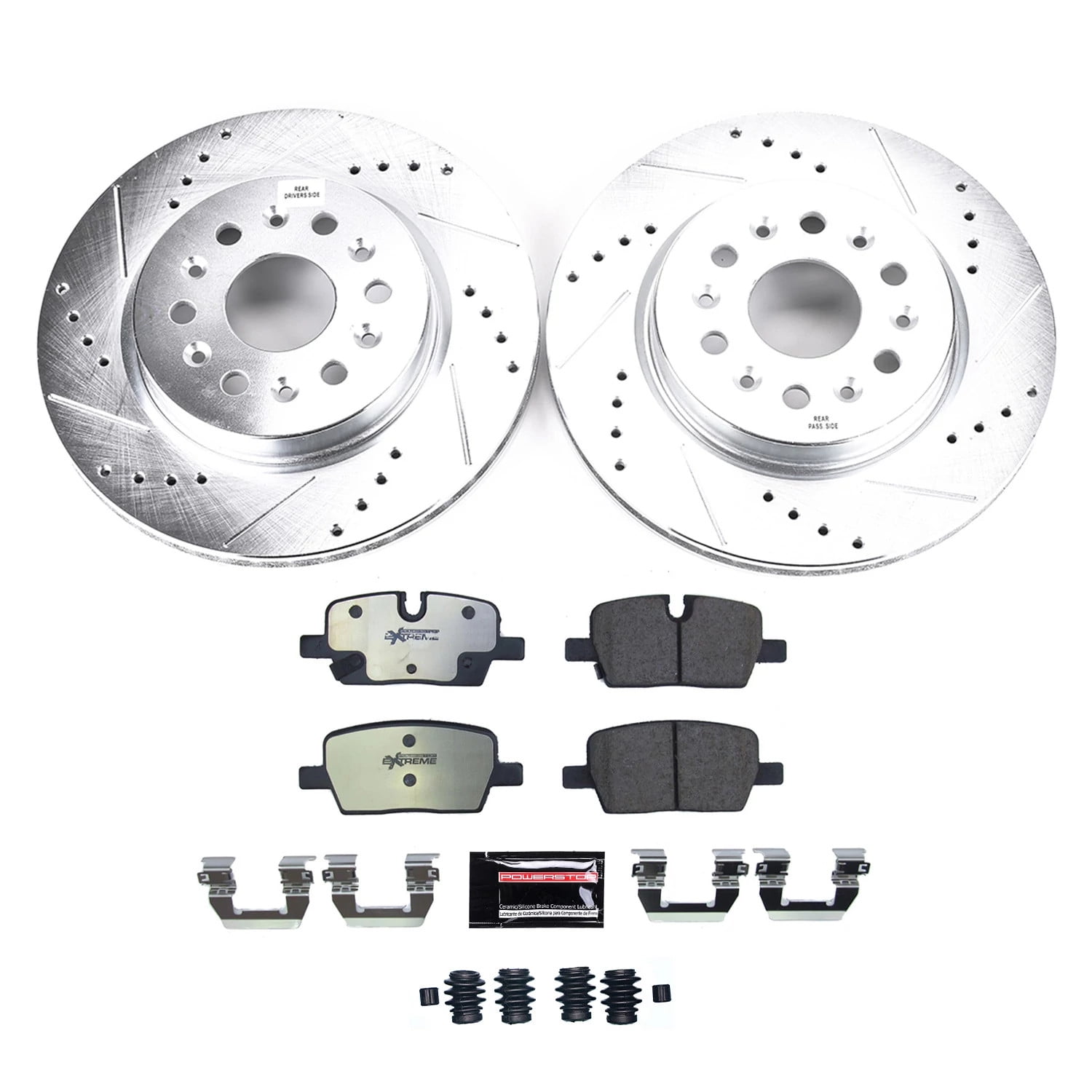 PowerStop Rear Z36 Truck & Tow Carbon-Fiber Ceramic Brake Pad and Drilled and Slotted Rotor Kit Fits: BUICK CADILLAC CHEVROLET GMC Select Models K8683-36