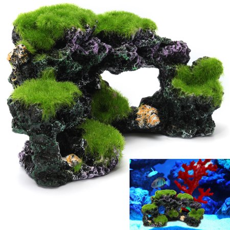 Aquarium Mountain View Coral Reef Moss Rock Cave Stone Fish Tank Ornament Decor 6.3x3.5x3.3 (Best Fish For Coral Tank)
