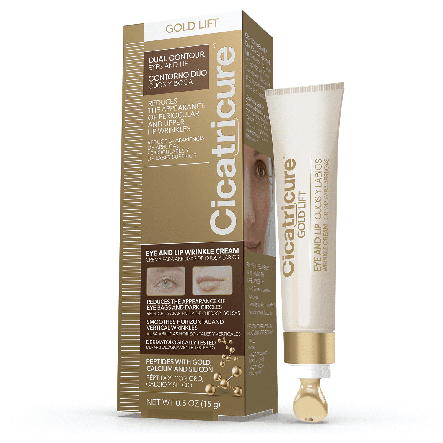 Cicatricure Gold Lift Dual Contour Cream, Eye and Lip Wrinkle Cream for Normal Skin 0.5 fl oz