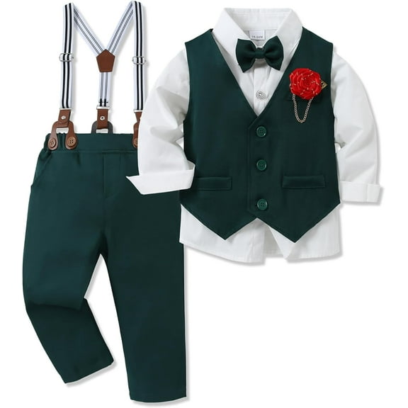 WESIDOM Toddler Boy Clothes Suit Formal Dress Shirt Bowtie Vest Boutonniere Suspender Pants Boys Gentleman Outfits Set