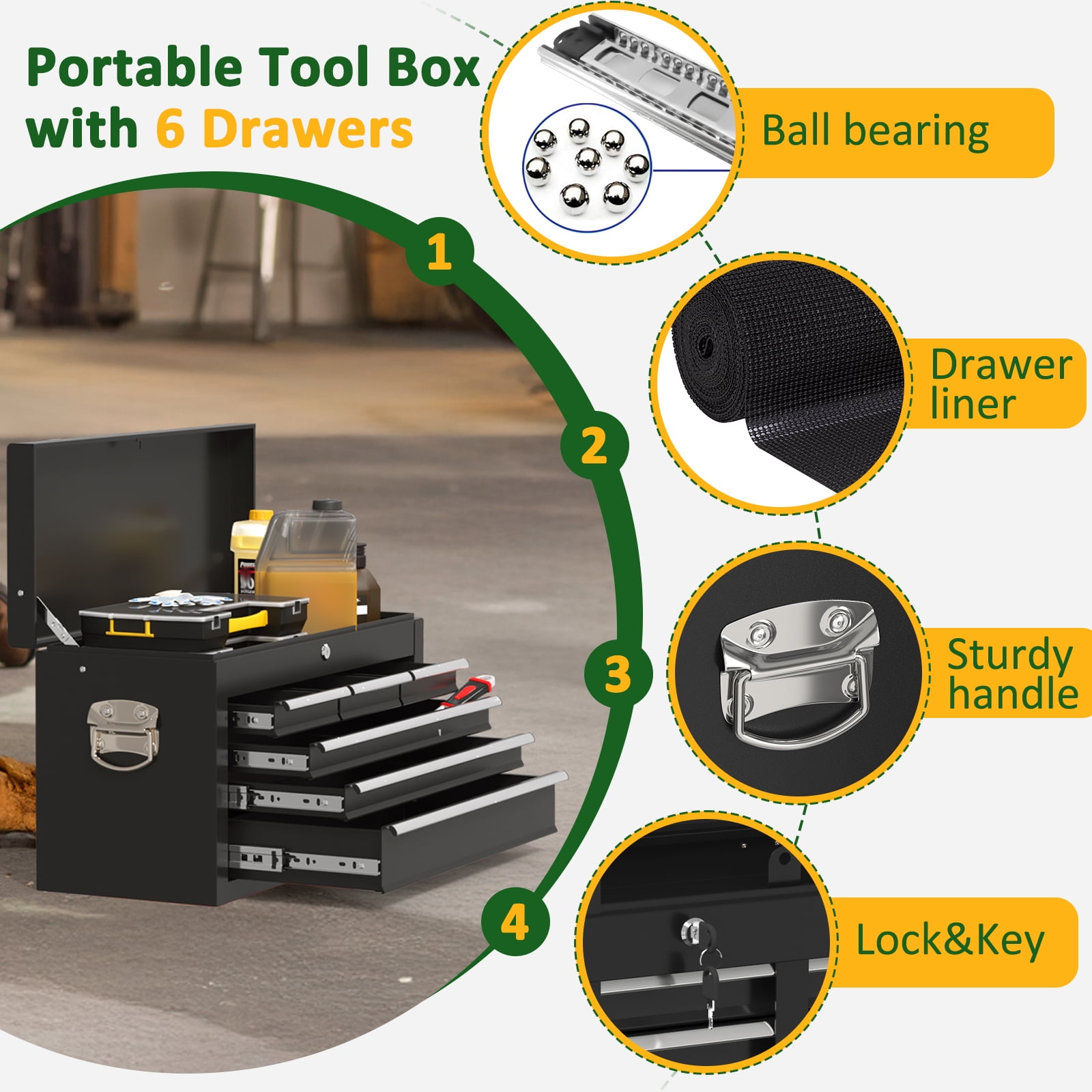Odaof 8 Drawer Mechanic Tool Chest with Wheels Heavy Duty Rolling Tool Box Cabinet with Riser Sliding Drawers Keyed Locking System Top Detachable Toolbox Organizer for Workshop Cool Black
