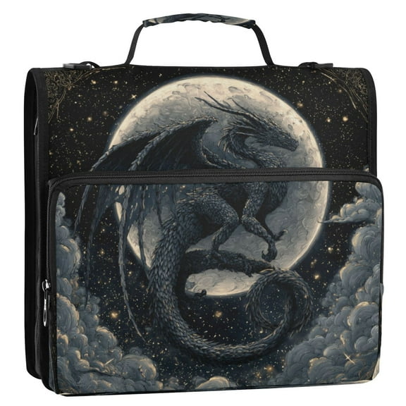 Zipper Binder 3 Rings Stationery Office Files Daily Organizer File Folder Storage Bag Black Devil Dragon