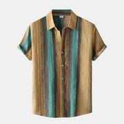 MRULIC mens shirts Short Button Shirt Collar Men's Casual Stripe Sleeve Turn-Down Contrast Color Men Shirts Men Shirts Khaki   L