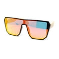 thumbnail image 2 of Geometric Large Shield Mirror Lens Bamboo Wood Arm Retro Sunglasses Matte Black - Orange Mirror, 2 of 4