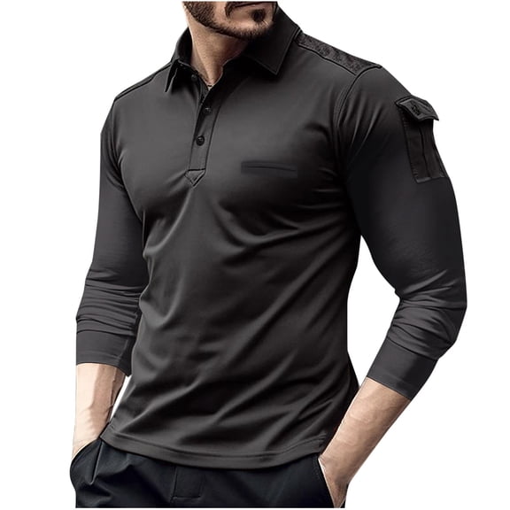 Bazeneo Work Polo T Shirts for Men Long Sleeve Polos with Pockets Button up Designer Sports T-Shirts Colour Block Stretch Activewear Muscle Fit Workwear Casual Mens Running Clothes
