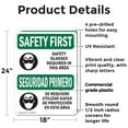 thumbnail image 2 of (2 Pack) Safety Glasses Required Area Bilingual OSHA Safety First Sign 18 Inch X 24 Inch Plastic Sign, Weather Resistant, UV Protected for Workplace, Business, and Construction Site,, 2 of 8