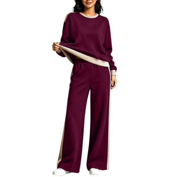 Women's Sweat Suits Plus Size Color Block Loose Pullover Sweatshirt Sweatpants Casual Set