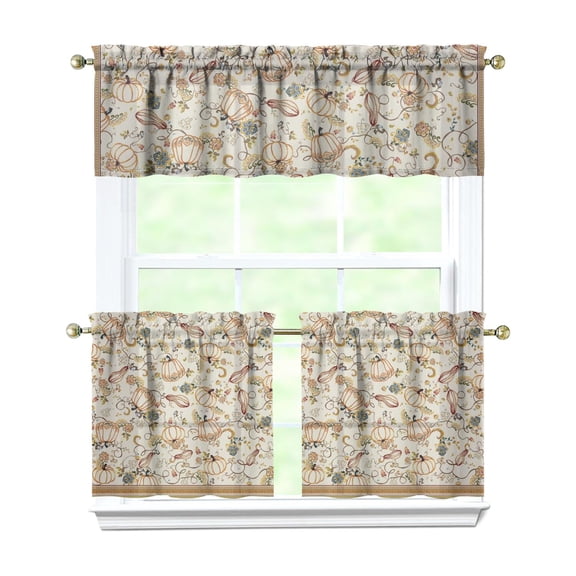 Rod Pocket Kitchen Curtain Set 3-Piece, 27.5x36 Inch Valance & Tier Drapes, Polyester Pongee Cafe Curtains for Living Room, Bathroom, Farmhouse Rustic Country Window Treatments.