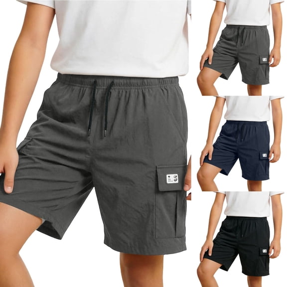 Liyamei Boys Cargo Shorts with Drawstring and Pockets for Summer Outdoor Size 7-12,Black