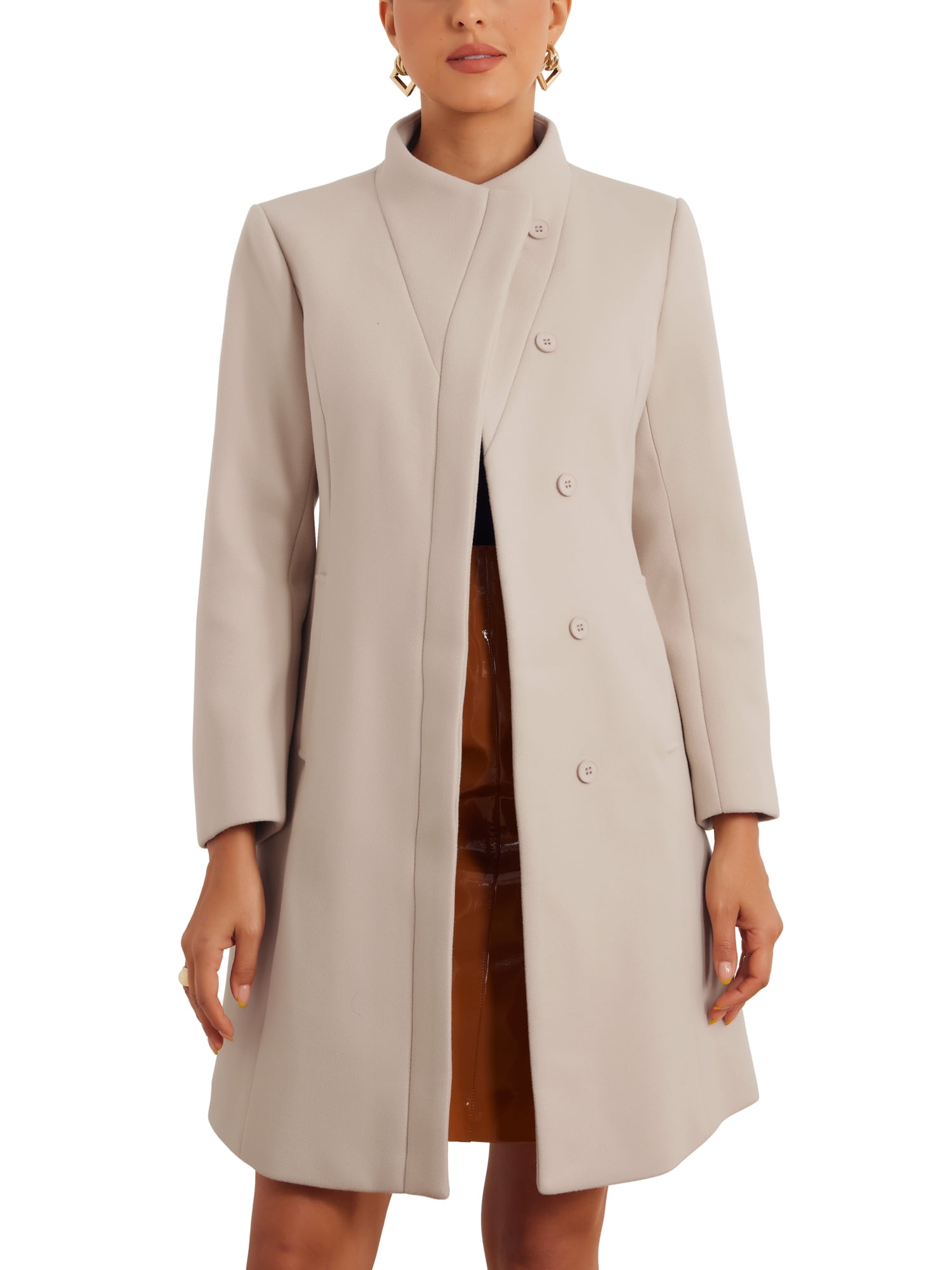 INSPIRE CHIC Stand Collar Coat for Women's Long Sleeve Winter