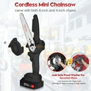 Mini Chainsaw Cordless with 2 Battery 2 Chain, Tanbaby 6 inch Handheld Pure Copper Motor Chain Saw Kit for Wood-Cutting