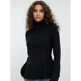 thumbnail image 5 of Womens Fall Fashion Mock Neck Ruffle Long Sleeve Sweater Black XL, 5 of 8
