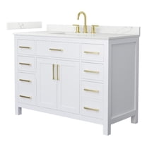 Beckett 48" White Single Vanity & Giotto Quartz Top (3-Hole) & Gold Trim