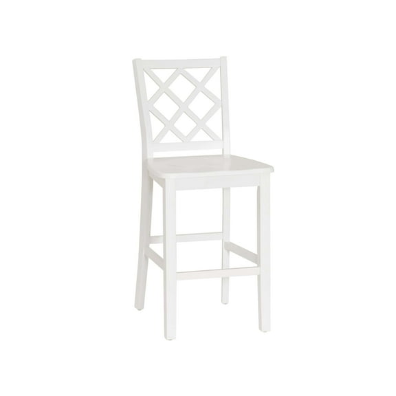 Linon Nico Lattice Back Counter Stool in Crisp White Painted Solid Wood