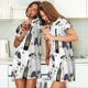 thumbnail image 4 of Easygdp Wine Bottles And Grapes Camisón de manga corta para mujer, informal, estampado, 4 of 6