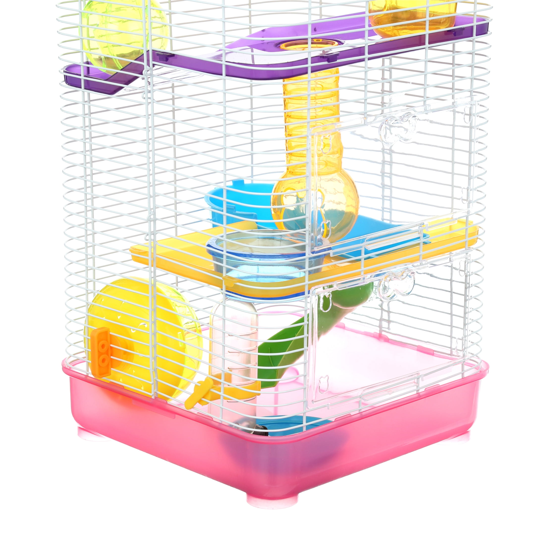 YML 3-Level Clear Plastic Dwarf Hamster Mice Cage with Ball on Top, Pink