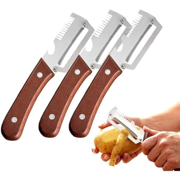 Premium Vegetable Peeler, Multi-Functional Vegetable Peeler with Wooden Handle and Bottle Opener, Kitchen Gadgets Tool for Fruit Pumpkin Peeling Carrot Potato Veggie Peeler (3PCS)
