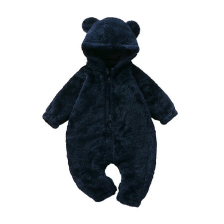 

Beiwei Infant Winter Outwear Outfits Long Sleeve Onesies Thicken Fleece Romper Loose Hooded Jumpsuit Party One Piece Cute Navy Blue 80cm