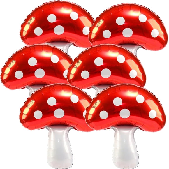 Mushroom-Balloons 6PCS Large Mushroom Balloons Super Red Foil Video Game Theme Birthday Ceremony Decorations Boys Girls Party Supply Baby Shower