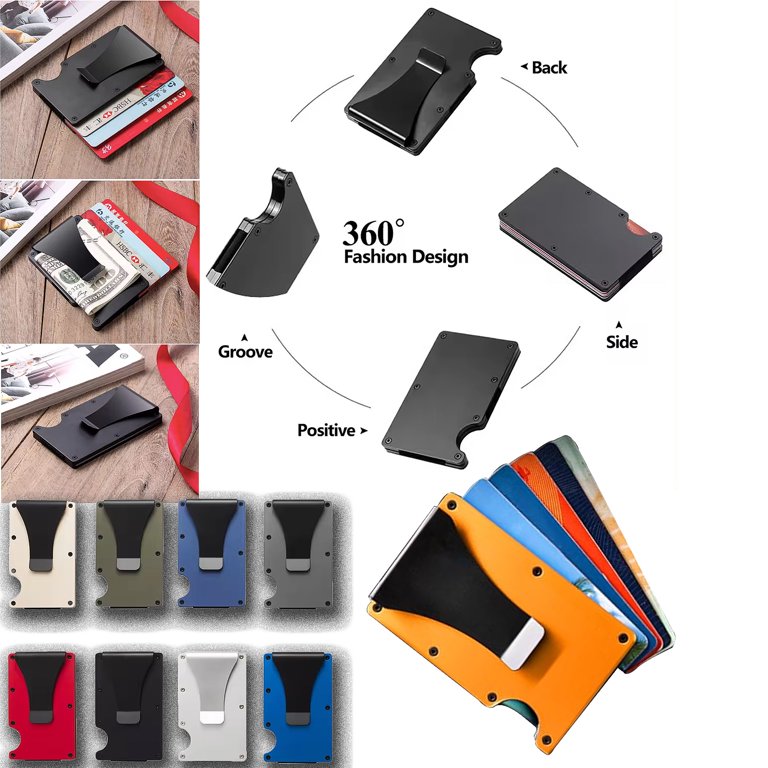 Minimalist RFID Wallet For Men - Slim Aluminum Metal Credit Card Holder With Money Clip (Carbon Fiber)