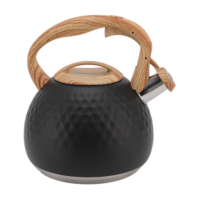 Hervidor de té silbante de 3 l, de acero inoxidable, con mango para cocina de gas, color negro