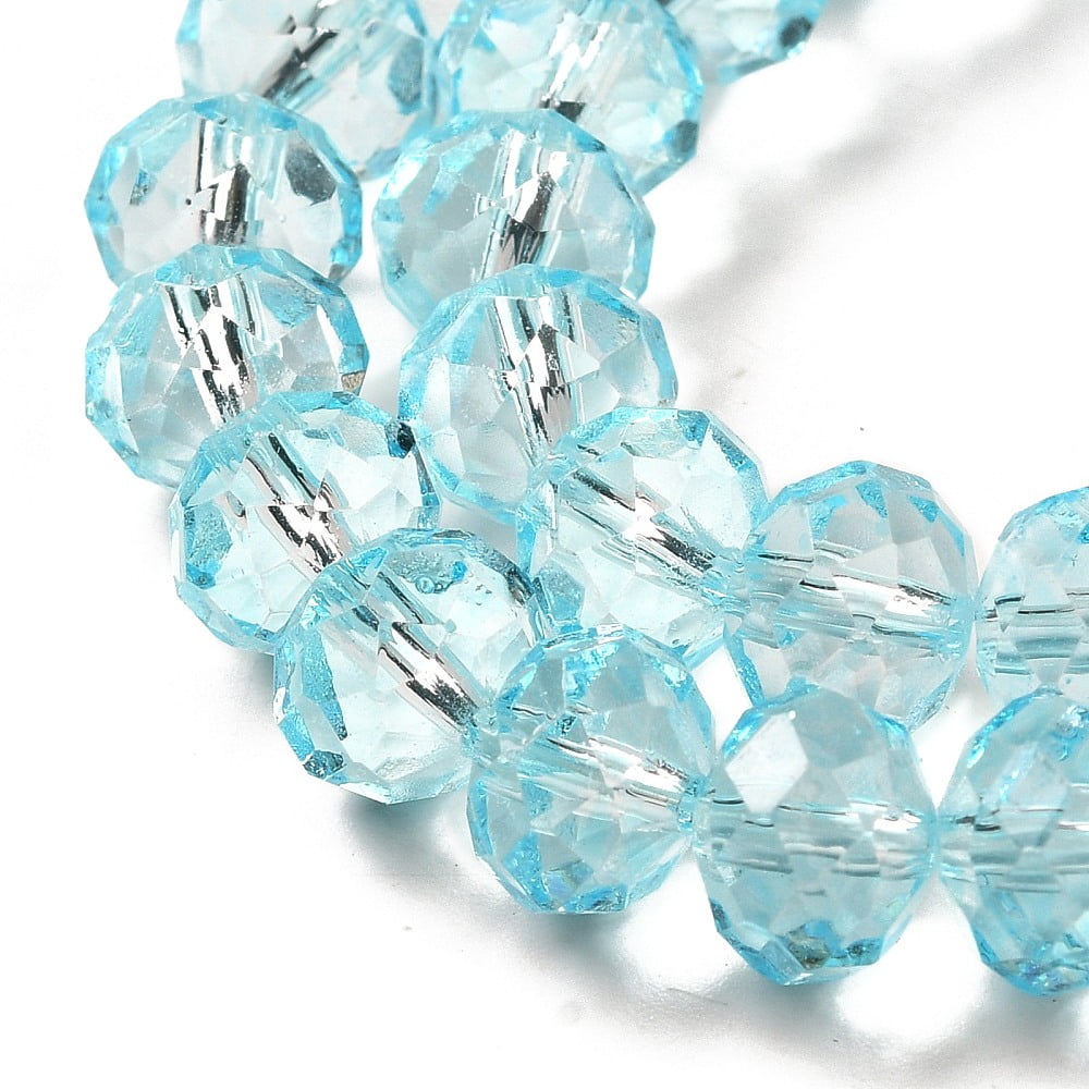Transparent Baking Paint Glass Beads Strands Faceted Rondelle Sky Blue 8x6mm Hole: 1.4mm 64pcs/strand 15.16''(38.5cm)
