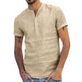 thumbnail image 1 of Hombres Color Sólido Camisa de Algodón Lino Tops Casuales Camiseta de Manga Corta (Beige-XXL) Nituyy GL715-NZ16889D5, 1 of 4