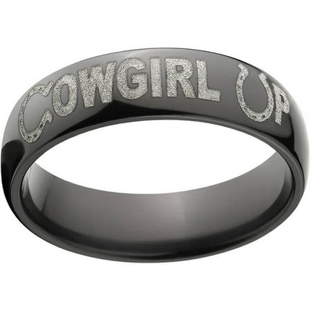6mm Half-Round Black Zirconium Ring with Cowgirl Up Laser Design