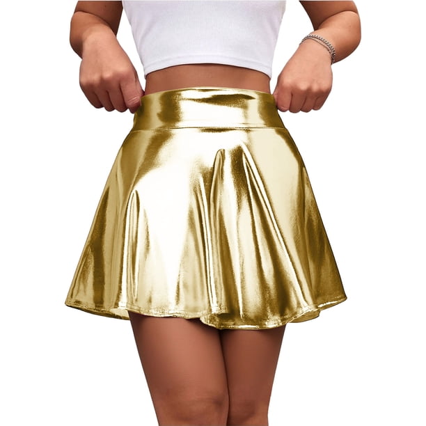 TaTaai Women Solid Color Shiny High Waist Mini Skirt Stretchy Fabric Soft Machine Washable No Fading Versatile Daily Party Street Casual Wear Above Knee Skirt Gift
