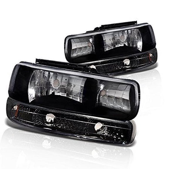 OE Replacement Headlights Head Lamps Bumper Light Combo Black Housing Clear Lens Made For And Compatible With 1999 - 2002 Chevrolet Silverado 00 - 06 Suburban Tahoe