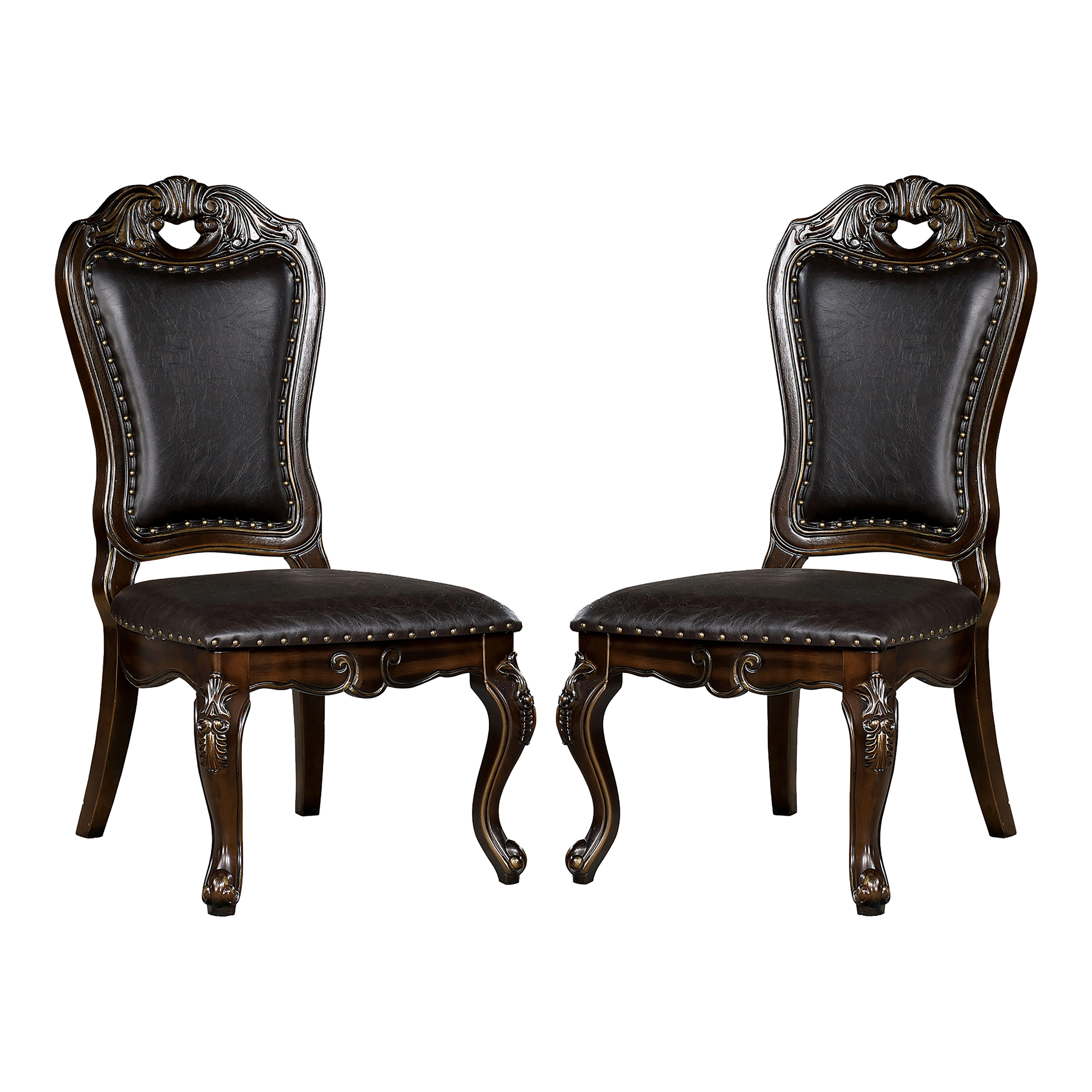 Furniture of America Velum Nailhead Faux Leather and Wood Walnut Side Chairs (Set of 2)