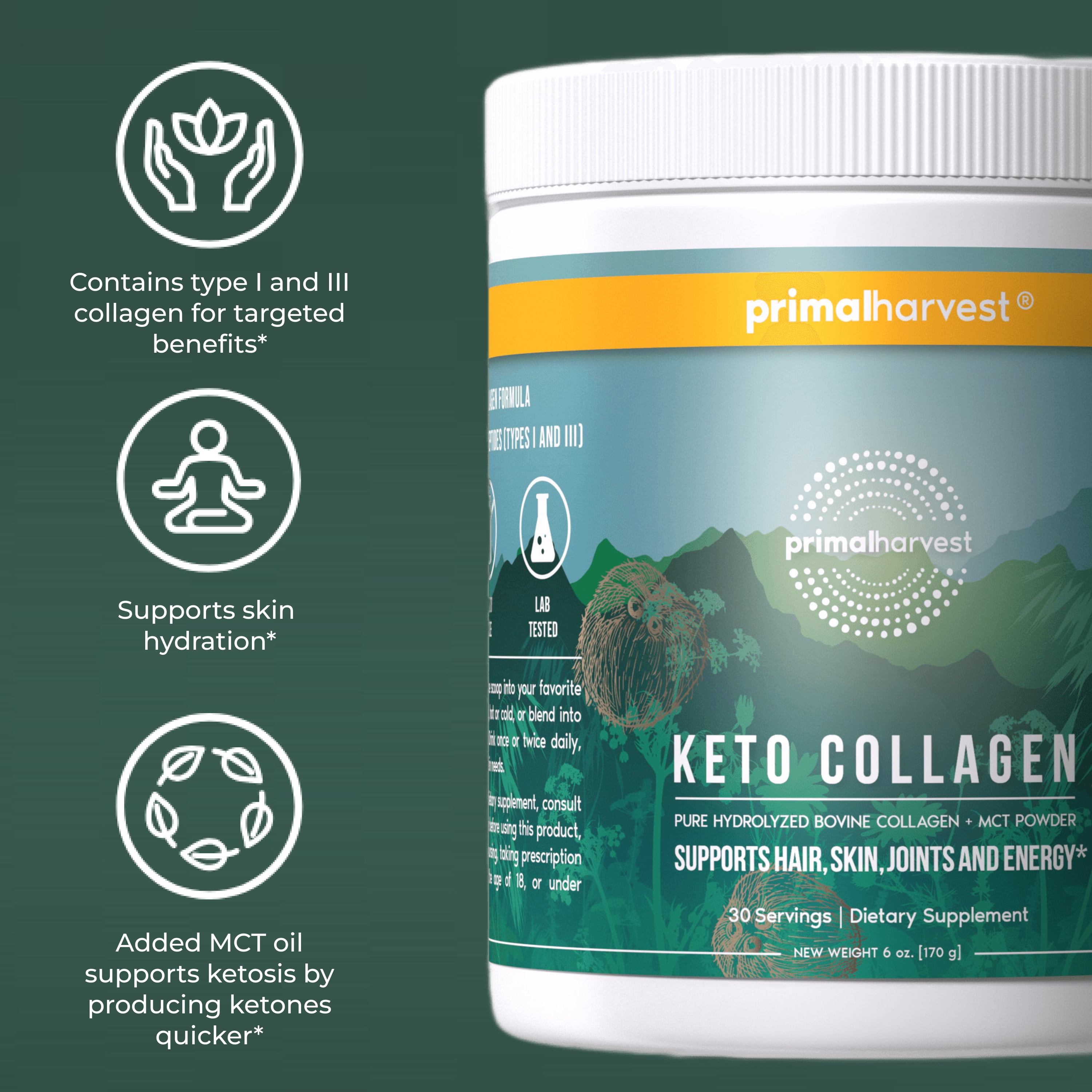 Primal Harvest Keto Collagen Premium Powder, 1 Pack, 30 Servings