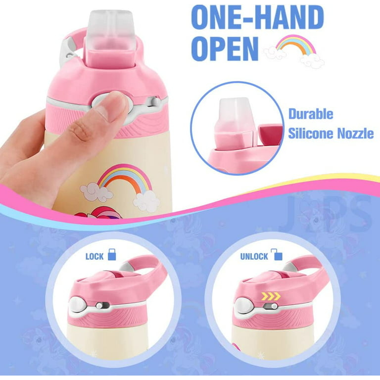 JYPS 400ml Kids Water Bottles with Straw for Girls, Unicorn Stainless Steel Water Bottle for School, Vacuum Insulated, BPA-Free, Leak-Proof, Double