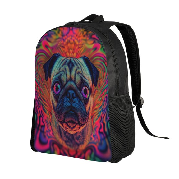 Cute Pug Dog Printed Backpack Double Shoulder Backpack Durable, Spacious, Ergonomic Design for Travel, Work & Outdoor Use