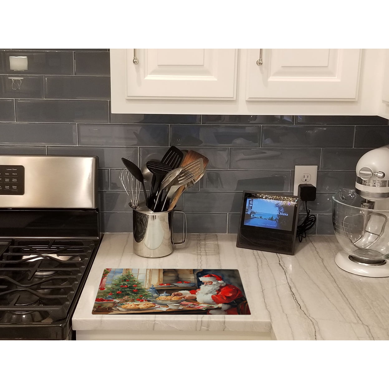 Cookies with Santa Claus Glass Cutting Board Large 12 in x 15 in