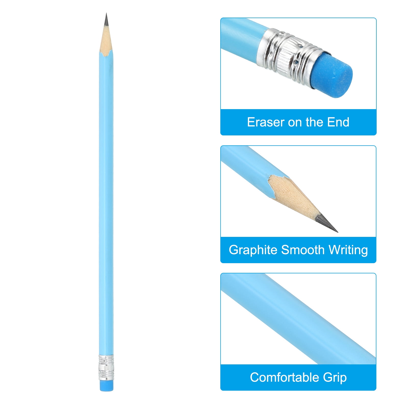 Uxcell Round Pencils, 48 Pack HB Graphite Pencils with Eraser Wood Pencils Cute Pencil for Classroom, Blue