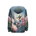 thumbnail image 2 of Xoenoiee Pullover Girls Hoodies Floral Hummingbird Peony Print Long Sleeve Sweatshirt Loose Top Clothing Sportwear with Kangaroo Pocket for Kids Hiking, Shopping, Walking, L, 2 of 7
