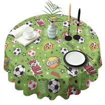 Green Soccer Comic Pattern Round Tablecloth 60"x60",Wrinkle Wipeable Table Cloth for Kitchen Dining Room Picnic Patio Party