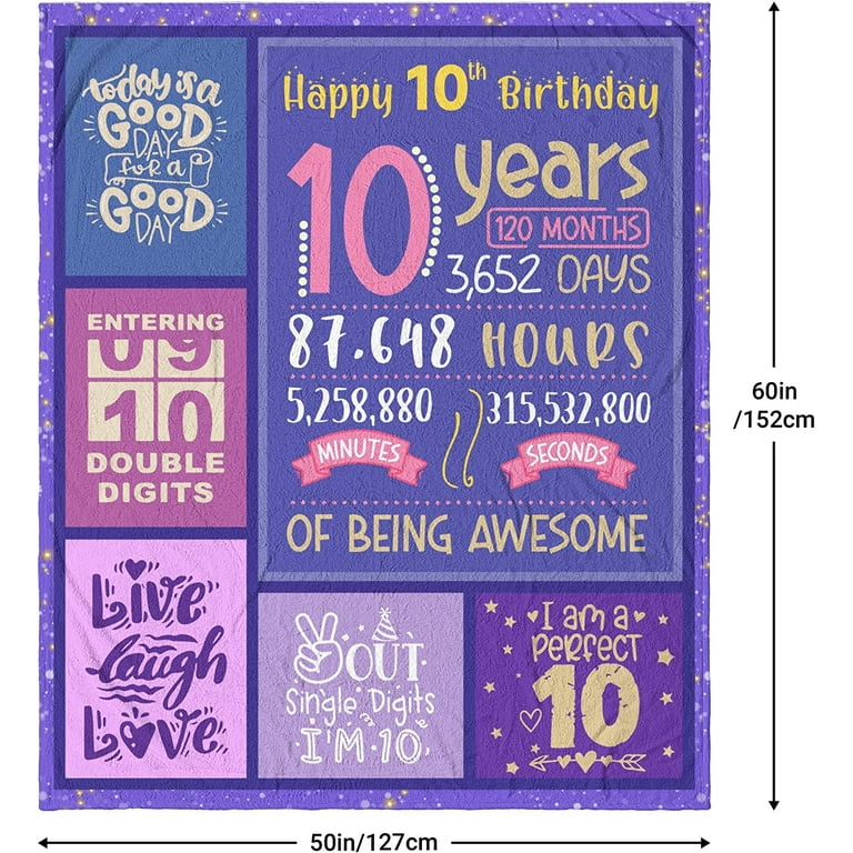 Gifts for 10 Year Old Girl - 10th Birthday Decorations for Girl - Gift for 10  Year Old Girl - 10 Year Old Girl Gift Ideas - 10 Year Old Girl Birthday  Gifts Throw Blanket 60 x 50 inch 
