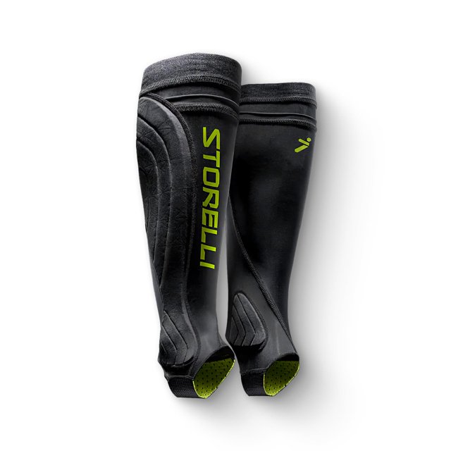 Storelli Bodyshield Espinilleras de compresión Premium para jugadores de fútbol Protección contra impactos Resistente a los rayos UV Que absorbe el sudor Unisex 1 par Negro Juvenil Mediano
