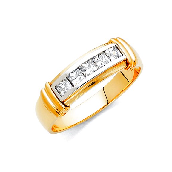 14k Yellow Gold and White Gold Cubic Zirconia Mens Wedding Band Ring Size 10 Wedding Band for Men