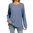 thumbnail image 2 of Titcea blouses for Women Lightweight Solid Color Button Decorations Crew Neck Long Sleeve Tops Loose Comfort Casual Top, 2 of 7