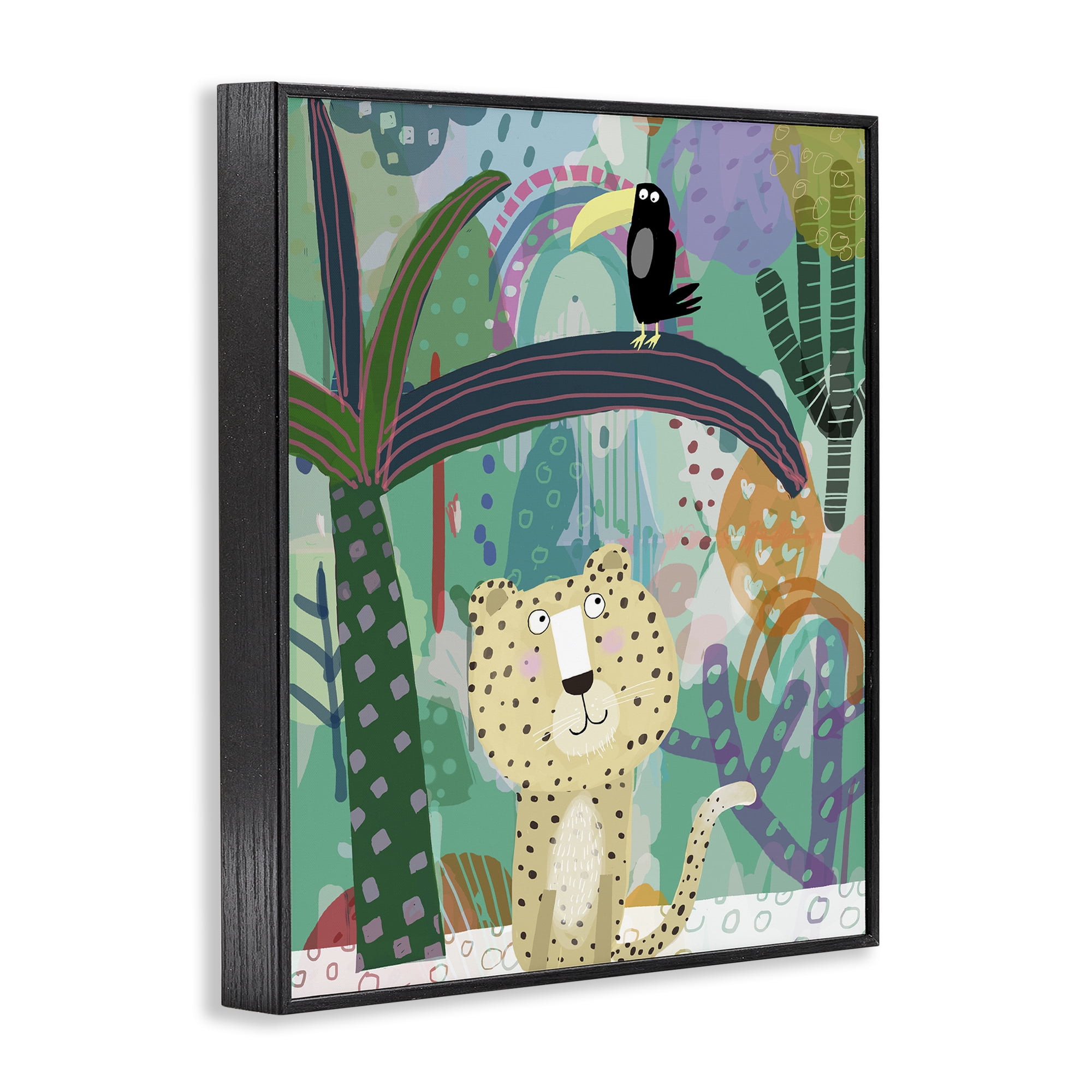 Jungle Cheetah & Toucan Black Framed Giclee Art, design by Carla Daly