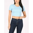 thumbnail image 4 of Women Rib Casual Slim Fit Short Sleeve Crew Neck Basic Crop T Shirt Top, 4 of 5