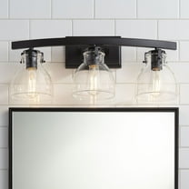 Possini Euro Design Bellis Modern Industrial Wall Light Black Hardwire 22 3/4" 3-Light Fixture Clear Glass Shade for Bedroom Bathroom Vanity Hallway